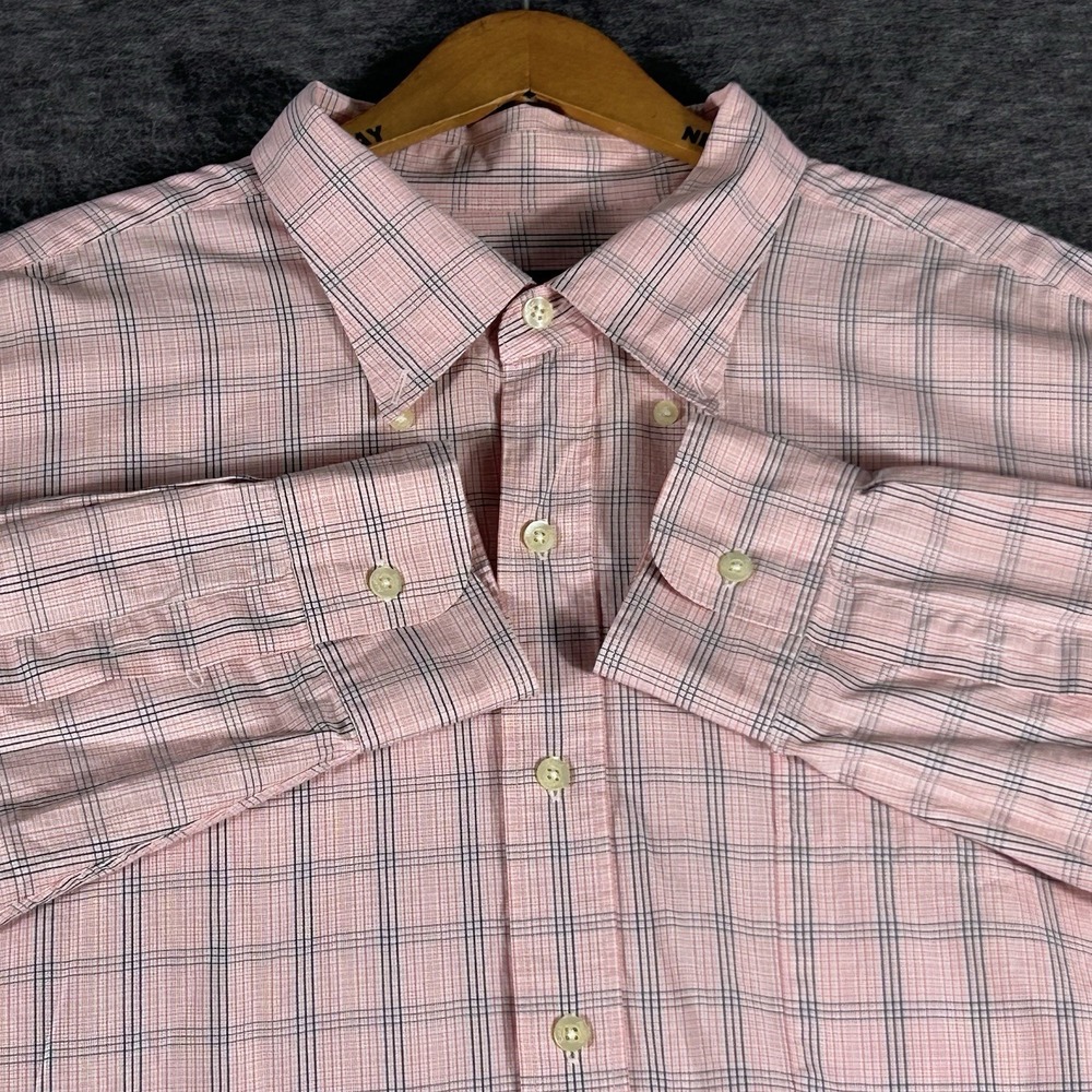 Austin Reed London Button Down Men's Shirt XXL Pink Plaid Long Sleeve Preppy
